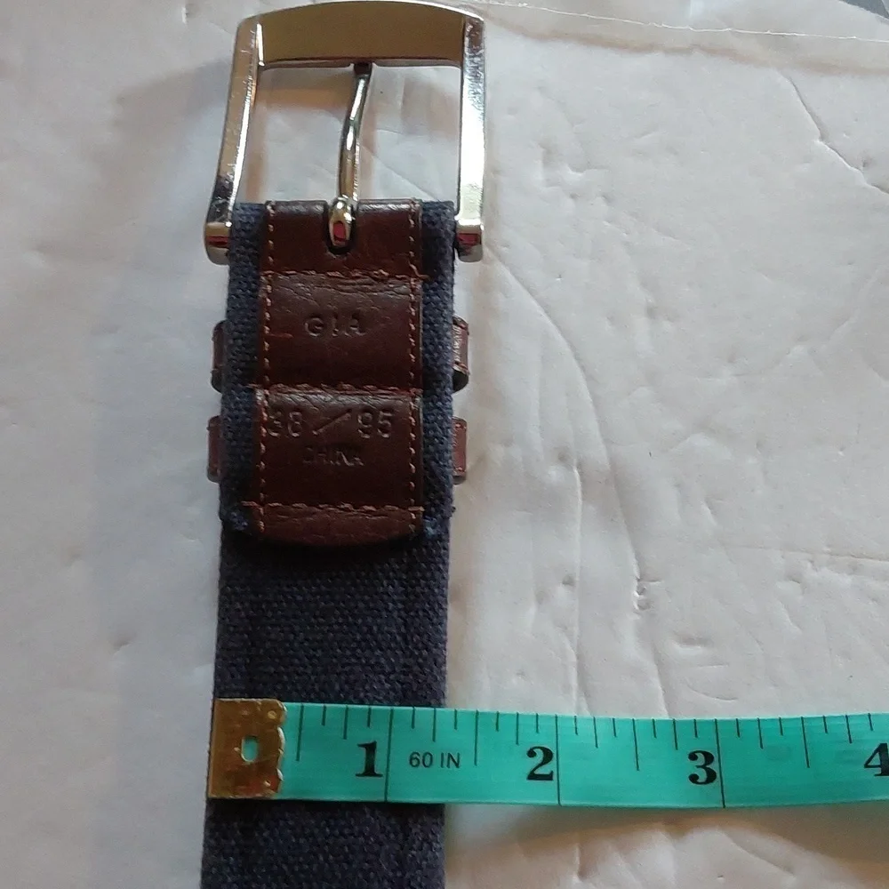 Nautica Mens Brown leather / dark Navy Dress Belt Dual color silver tone Sz.38